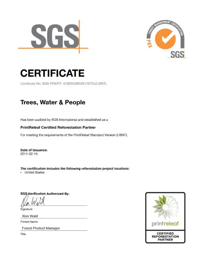 SGS Certificate, PrintReleaf, Alliance Document Technologies