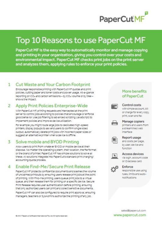 Top 10 Reasons, Papercut MF, Alliance Document Technologies, Elko, Nevada, NV, Ruby Mountains