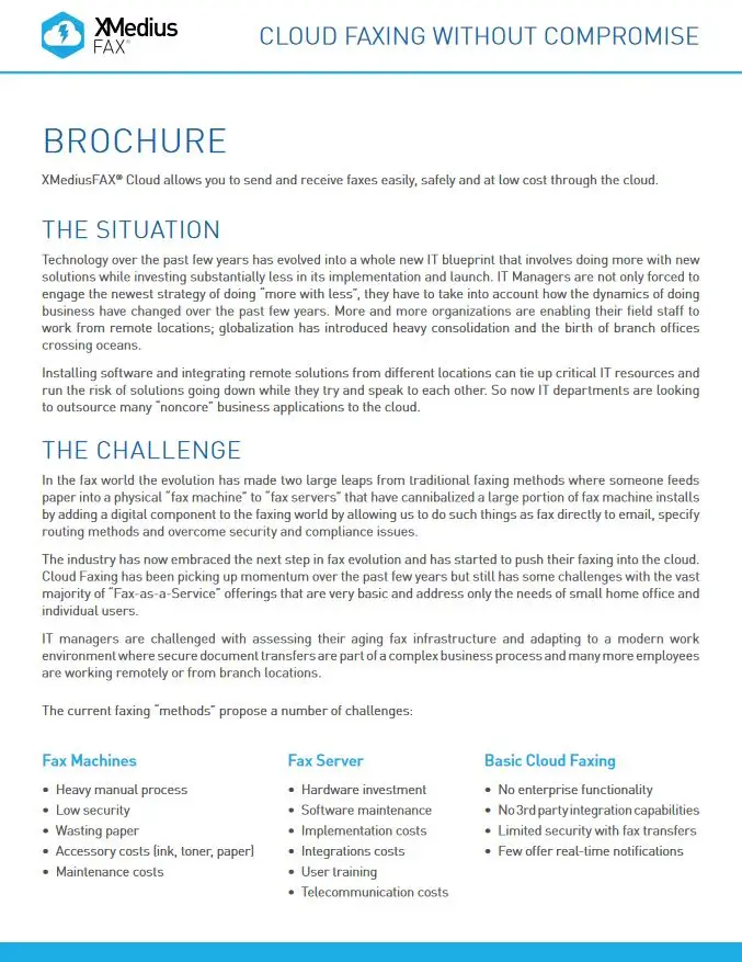 Xmmedius Cloud Fax Brochure, XMedius Fax, Alliance Document Technologies